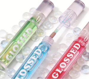 Three colorful GLOSSED clear tube lip glosses